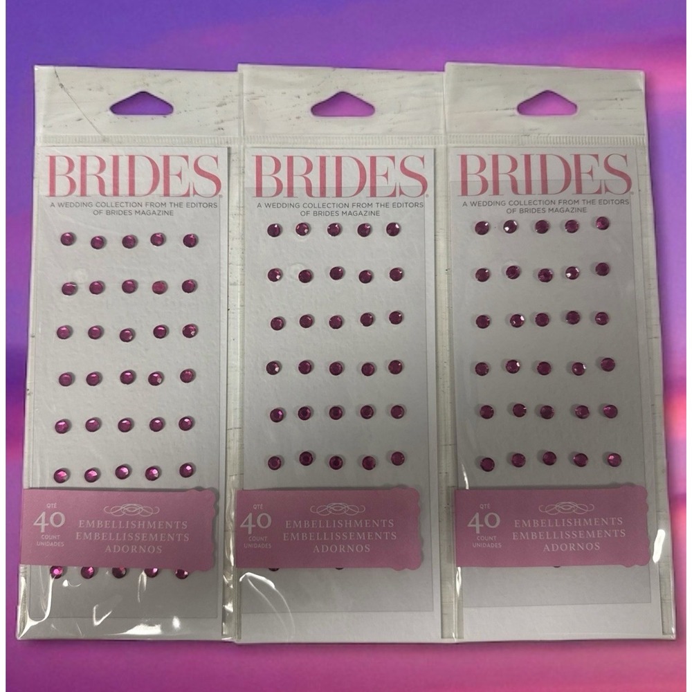 3 x 40ct Brides Magazine Wedding Embellishments Hot Pink 120 Rhinestones Craft